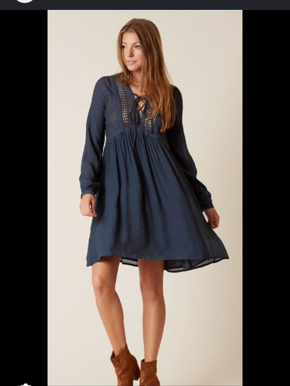 Onethland  Navy Tiered Lace-Up Tunic Dress